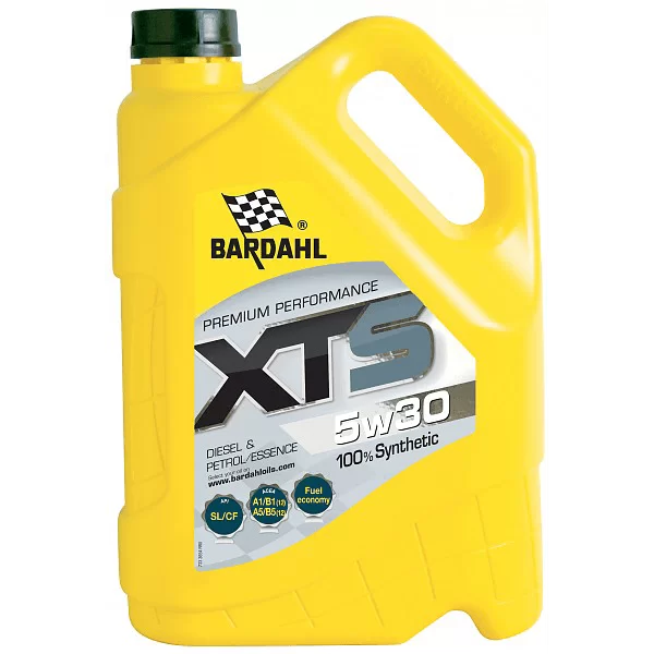 Жълт контейнер с масло Bardahl XTS 5W30 4L за премиум синтетично моторно масло